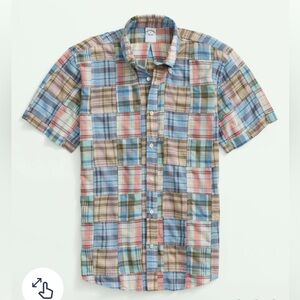 NWT Brooks Brothers Cotton Madras Short Sleeve Button Down Collar Sports Shirt M